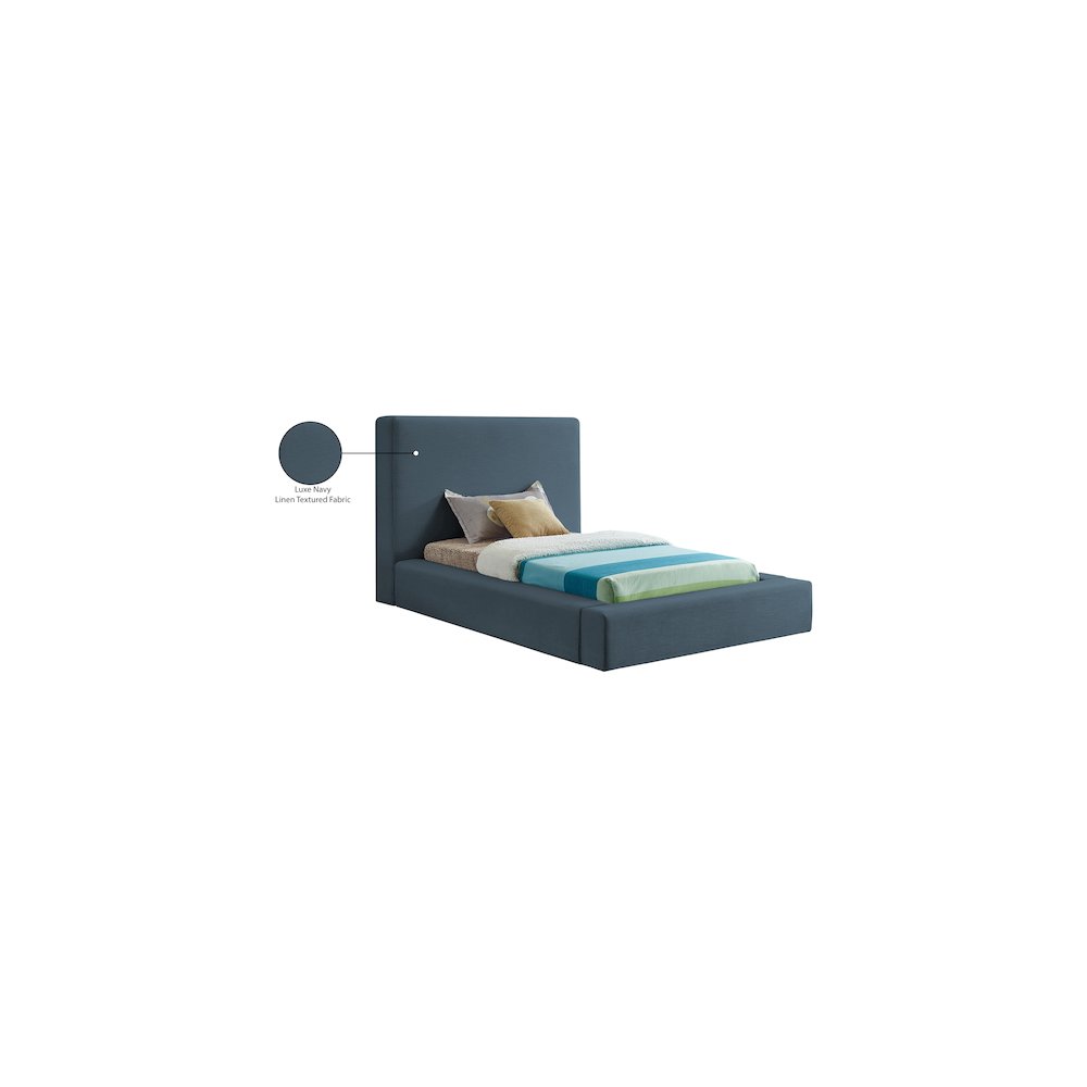 Devin Navy Linen Textured Fabric Twin Bed. Picture 7