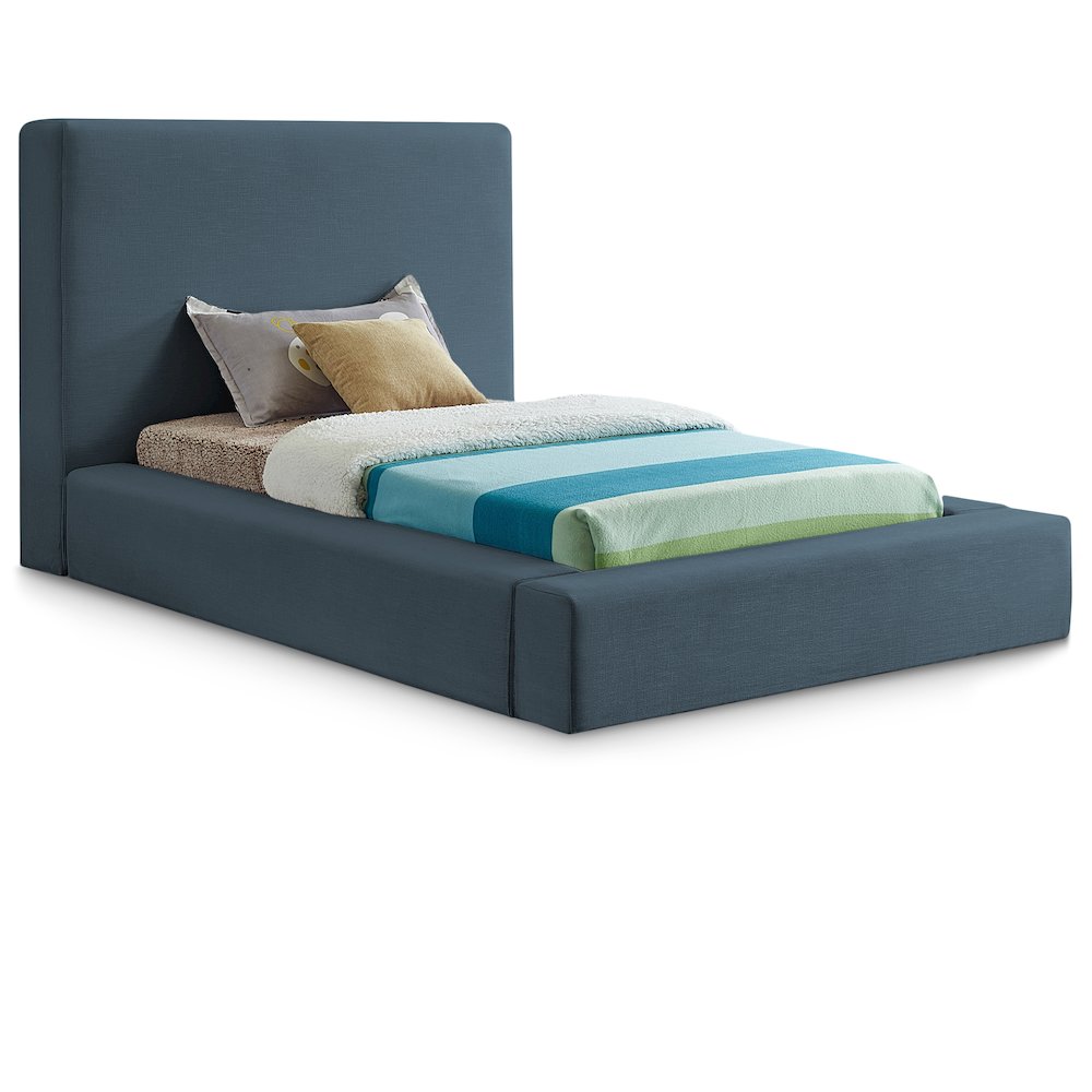 Devin Navy Linen Textured Fabric Twin Bed. Picture 1