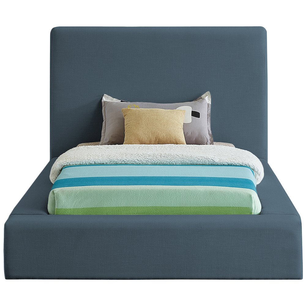Devin Navy Linen Textured Fabric Twin Bed. Picture 2