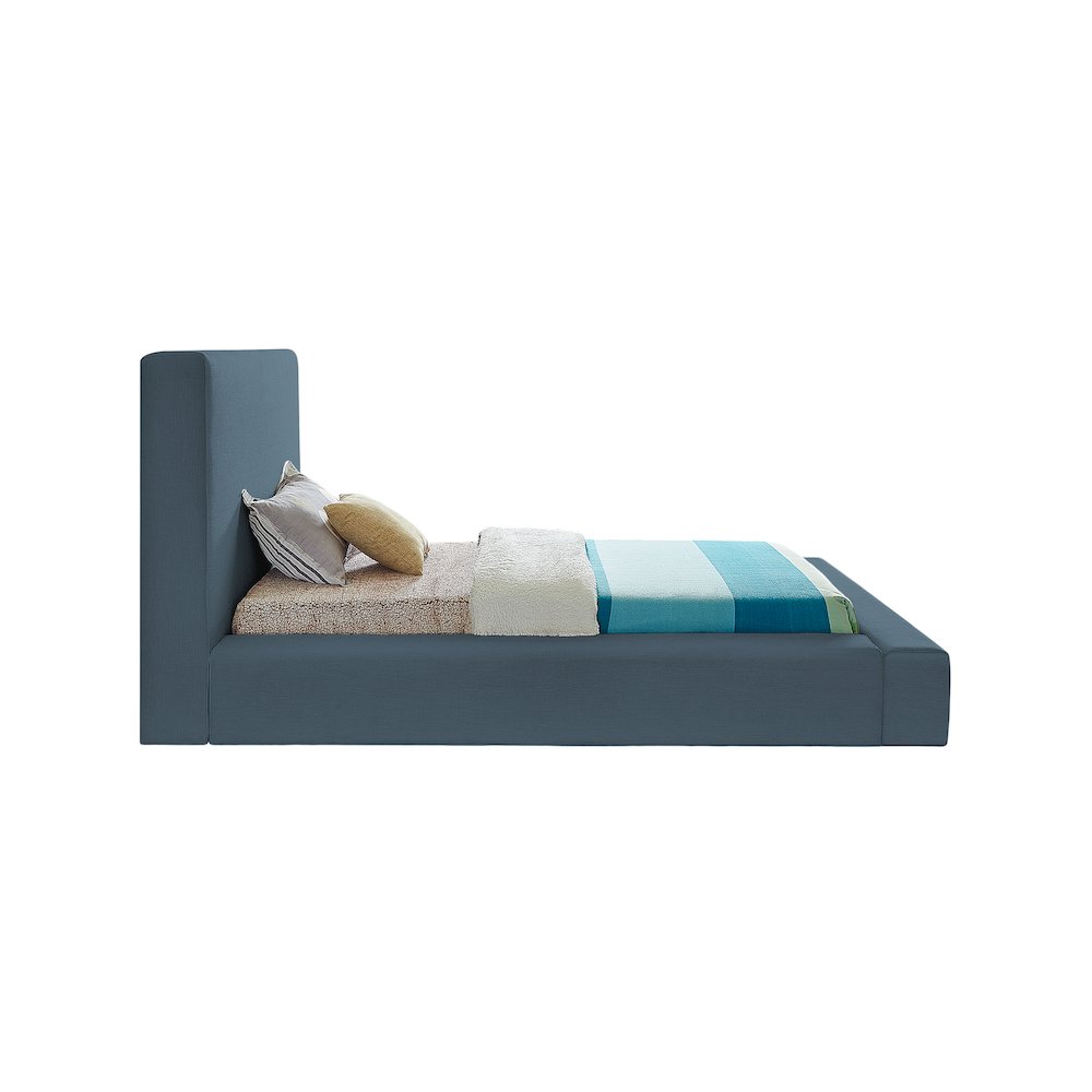 Devin Navy Linen Textured Fabric Twin Bed. Picture 4