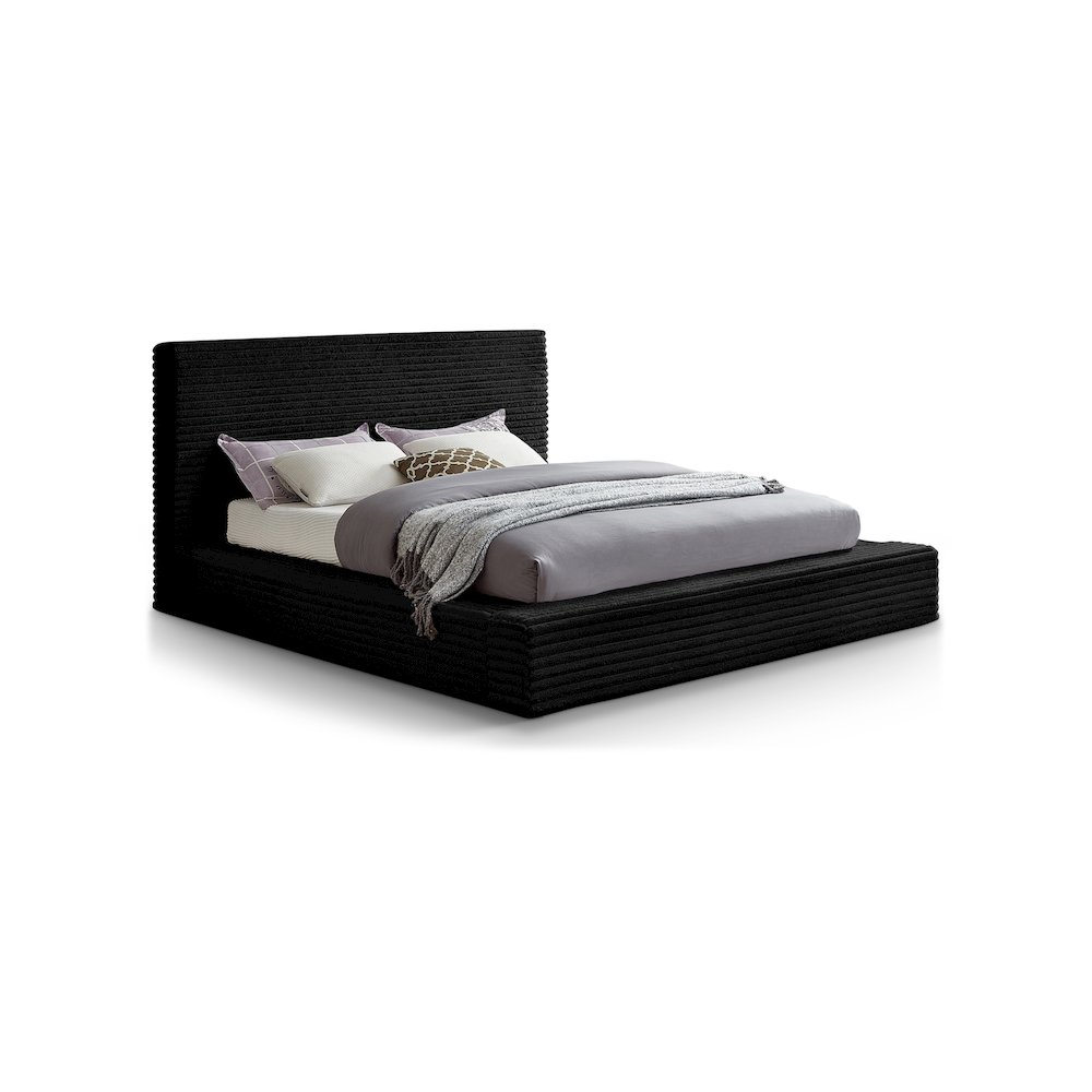 Dexter Black Corduroy Fabric Queen Bed. Picture 1