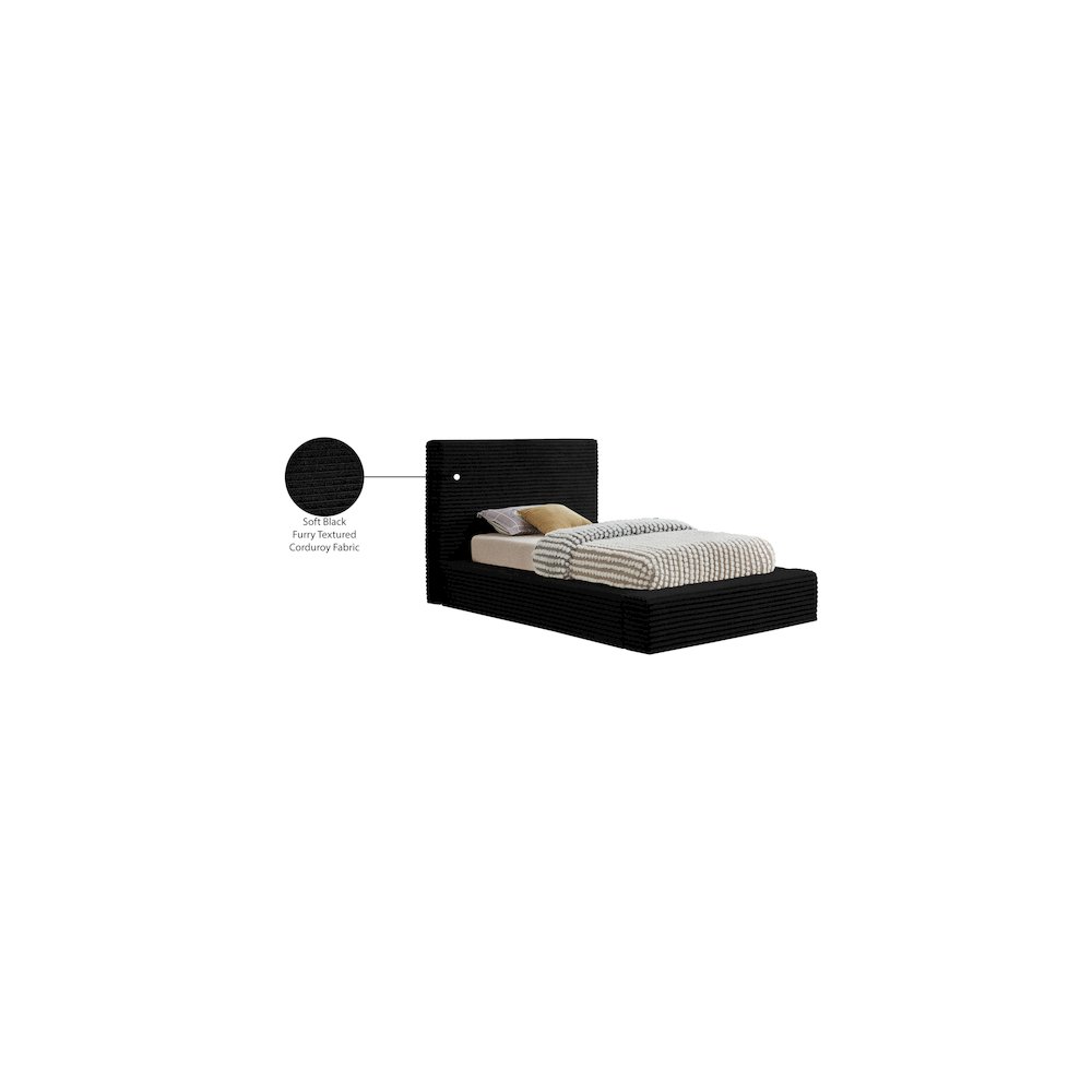 Dexter Black Corduroy Fabric Twin Bed. Picture 7