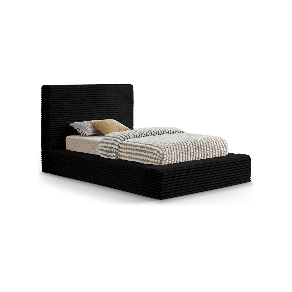Dexter Black Corduroy Fabric Twin Bed. Picture 1