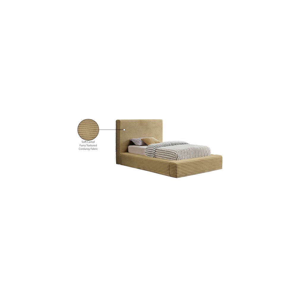 Dexter Camel Corduroy Fabric Twin Bed. Picture 7