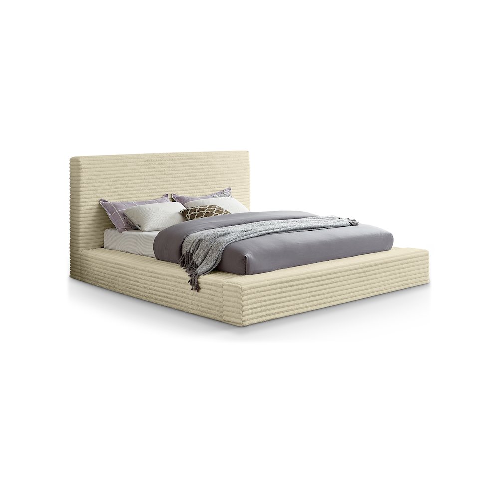 Dexter Cream Corduroy Fabric Full Bed. Picture 1