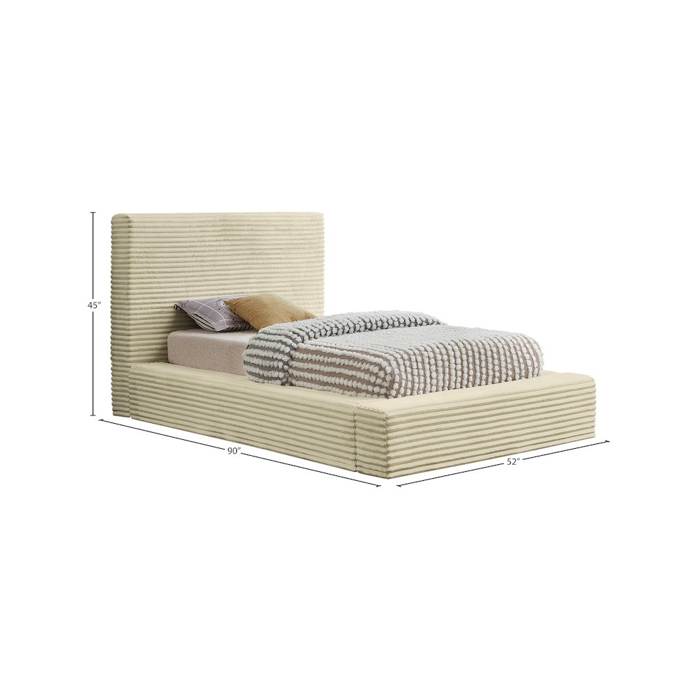 Dexter Cream Corduroy Fabric Twin Bed. Picture 6