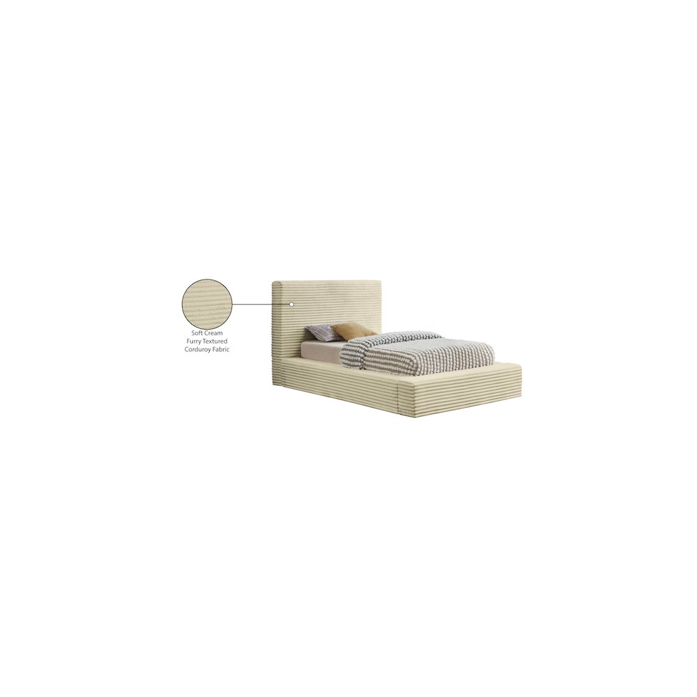 Dexter Cream Corduroy Fabric Twin Bed. Picture 7