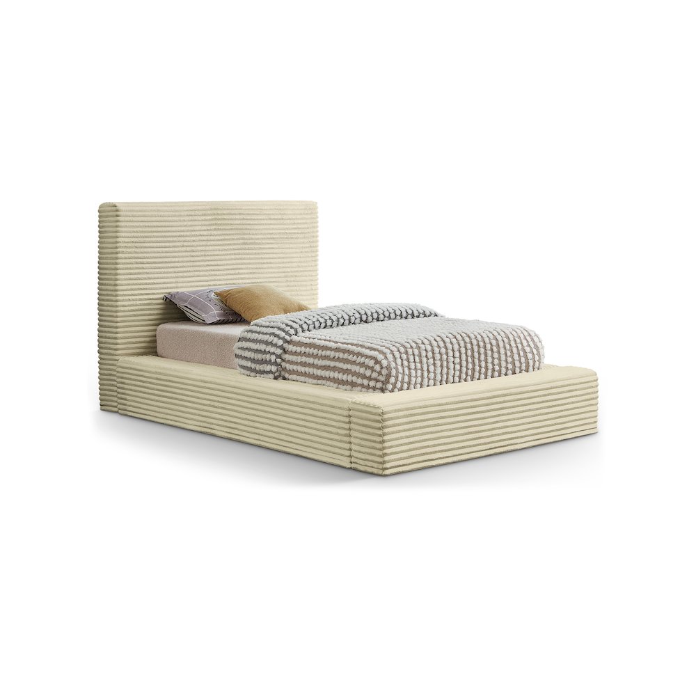 Dexter Cream Corduroy Fabric Twin Bed. Picture 1