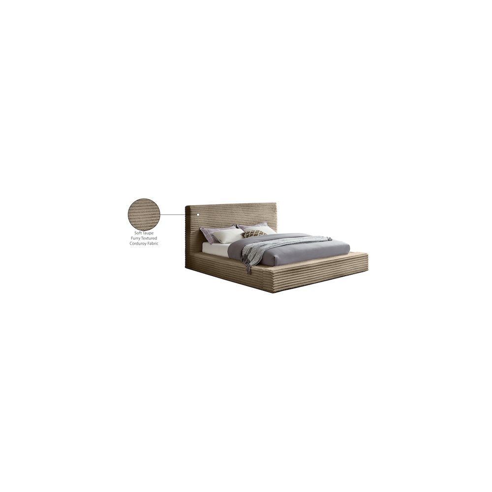 Dexter Taupe Corduroy Fabric Queen Bed. Picture 7