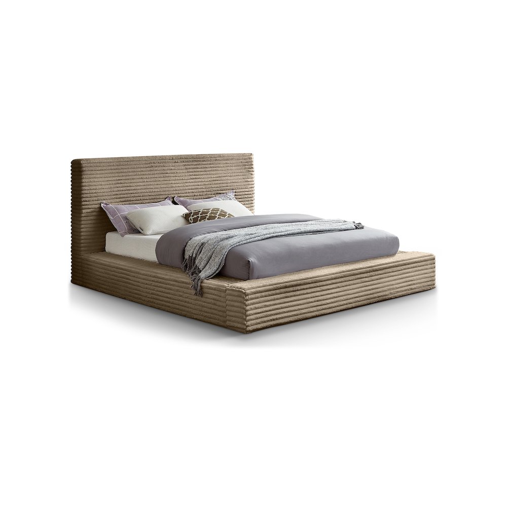 Dexter Taupe Corduroy Fabric Queen Bed. Picture 1