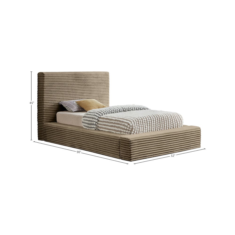 Dexter Taupe Corduroy Fabric Twin Bed. Picture 6