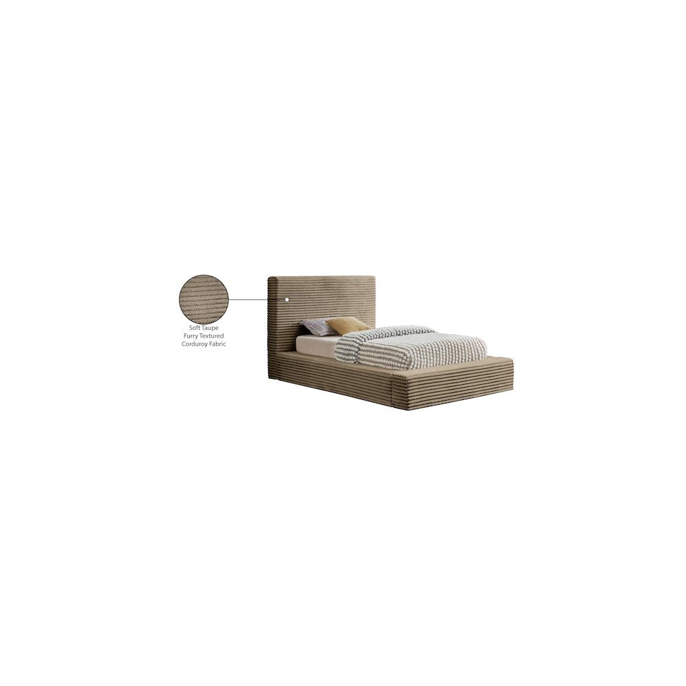 Dexter Taupe Corduroy Fabric Twin Bed. Picture 7