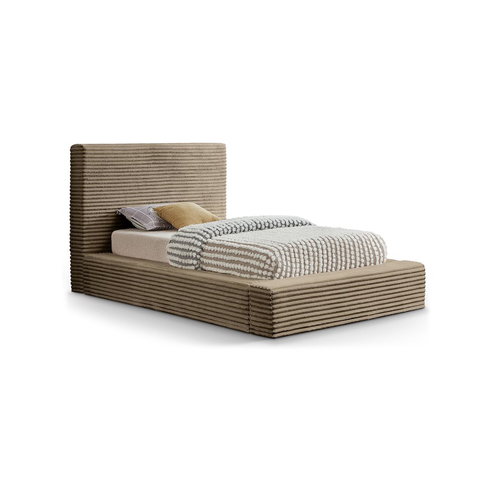 Dexter Taupe Corduroy Fabric Twin Bed. Picture 1