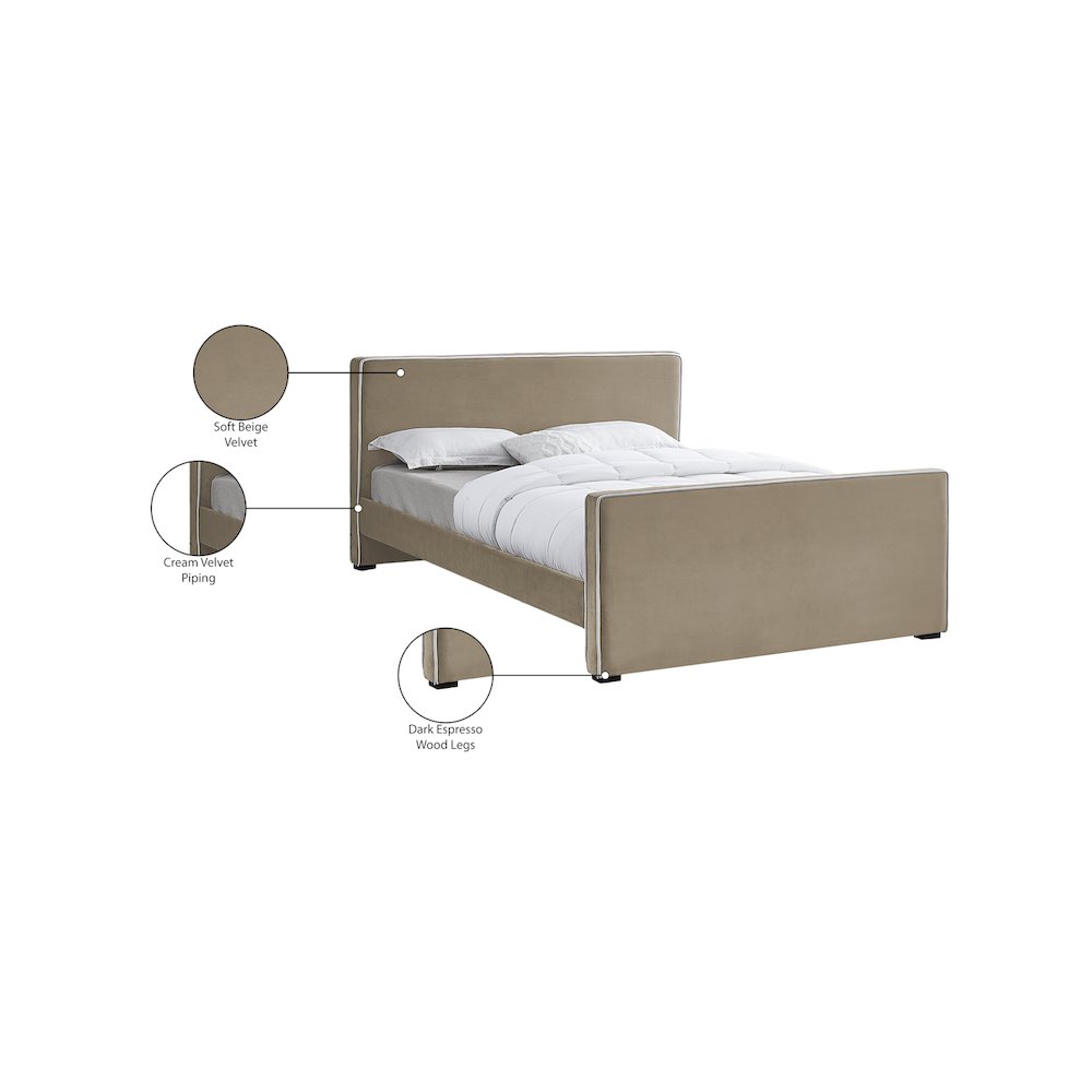Dillard Beige Velvet King Bed. Picture 7