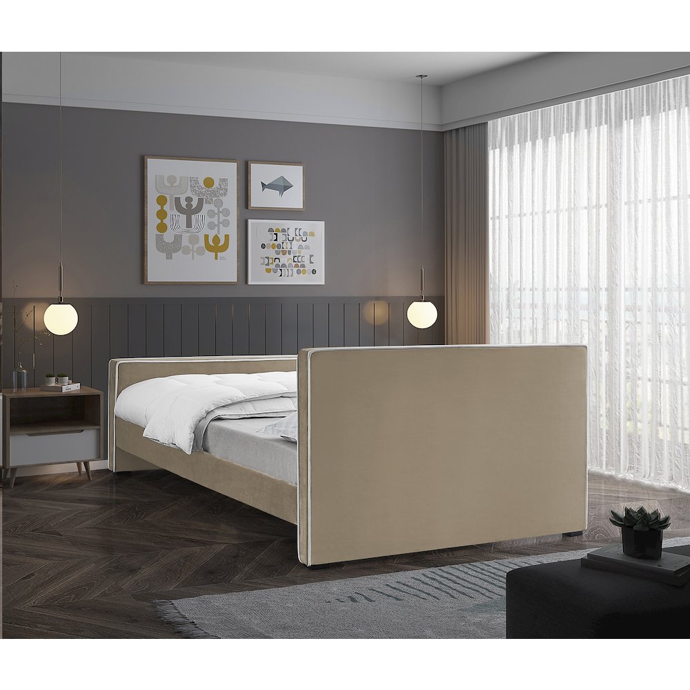 Dillard Beige Velvet King Bed. Picture 5