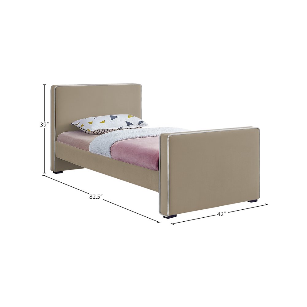 Dillard Beige Velvet Twin Bed. Picture 6