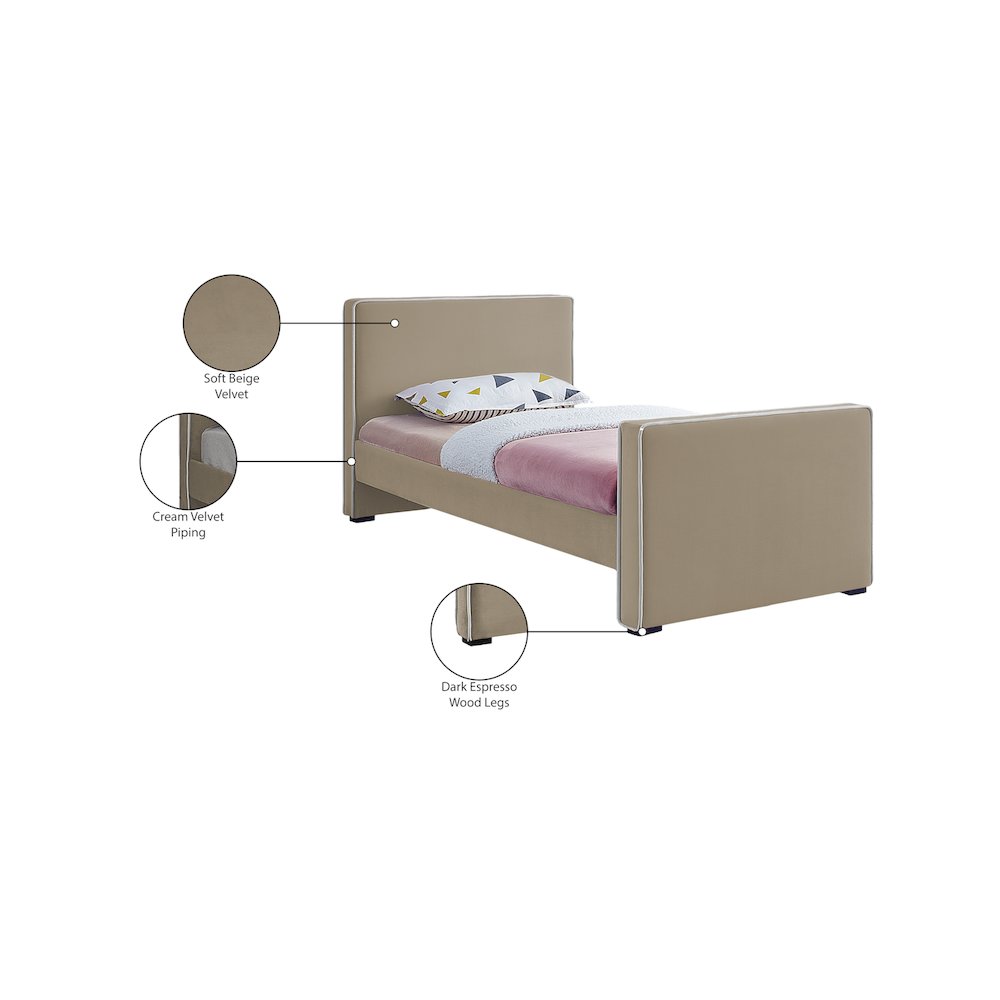 Dillard Beige Velvet Twin Bed. Picture 7