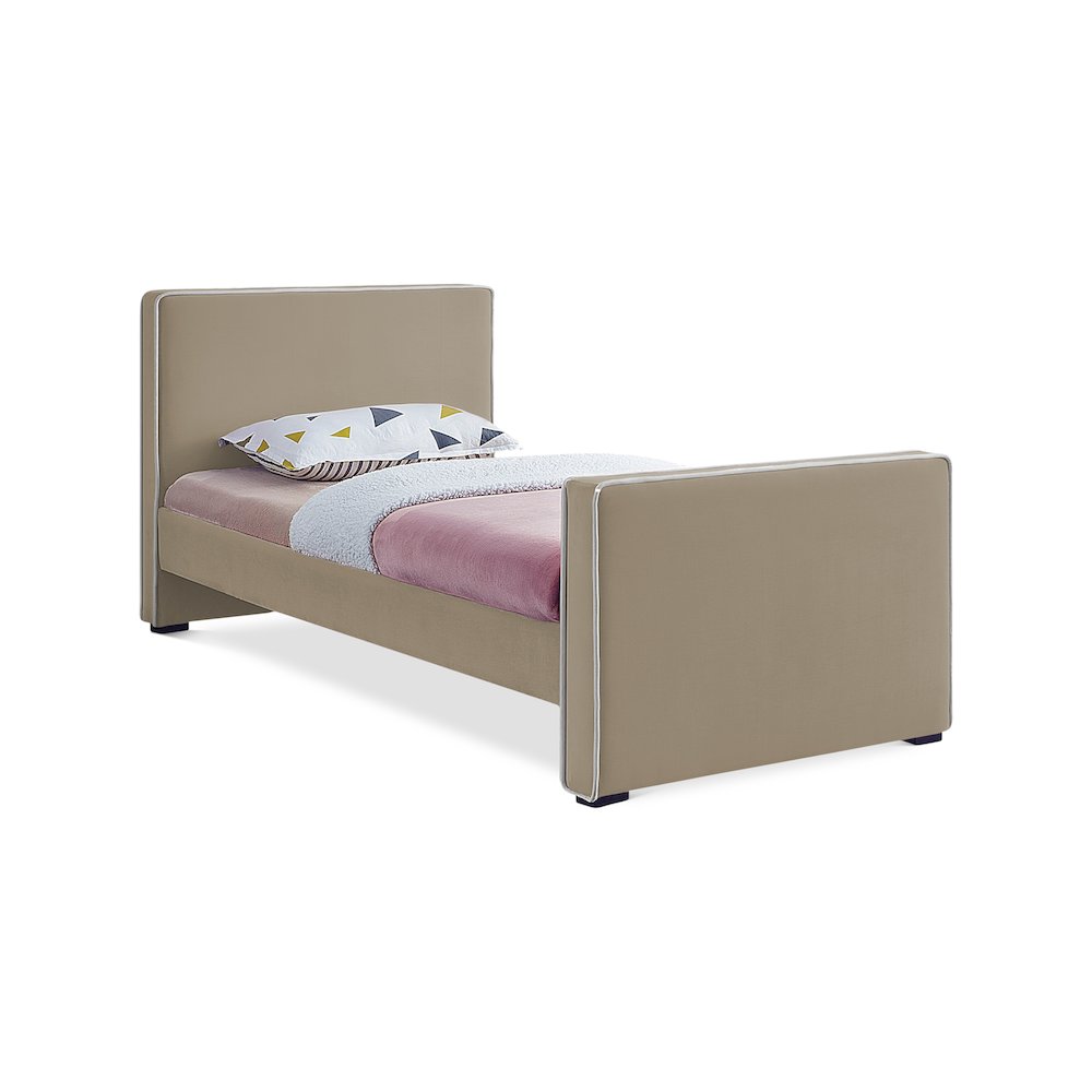 Dillard Beige Velvet Twin Bed. Picture 1