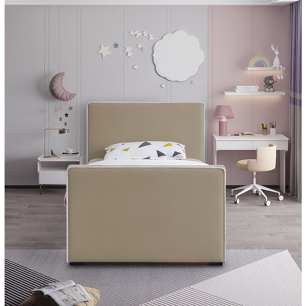 Dillard Beige Velvet Twin Bed. Picture 3