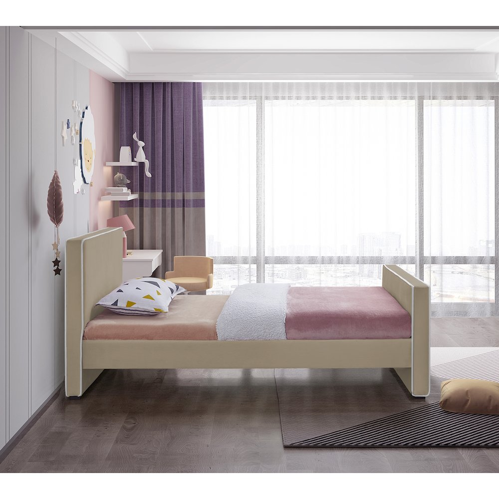 Dillard Beige Velvet Twin Bed. Picture 4