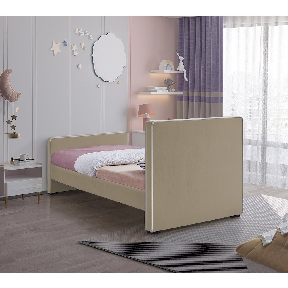 Dillard Beige Velvet Twin Bed. Picture 5