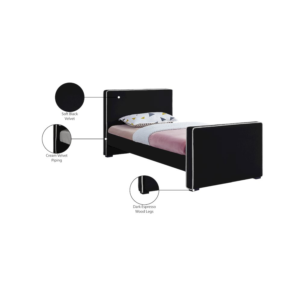 Dillard Black Velvet Twin Bed. Picture 7