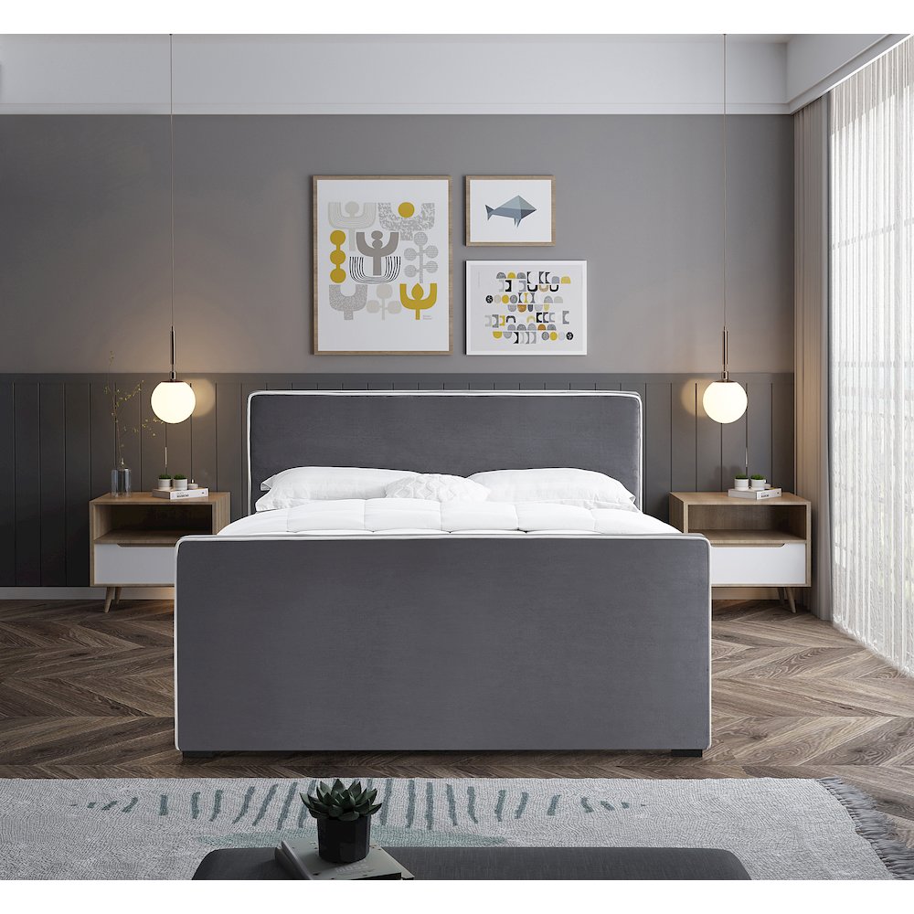 Dillard Grey Velvet Full Bed. Picture 3