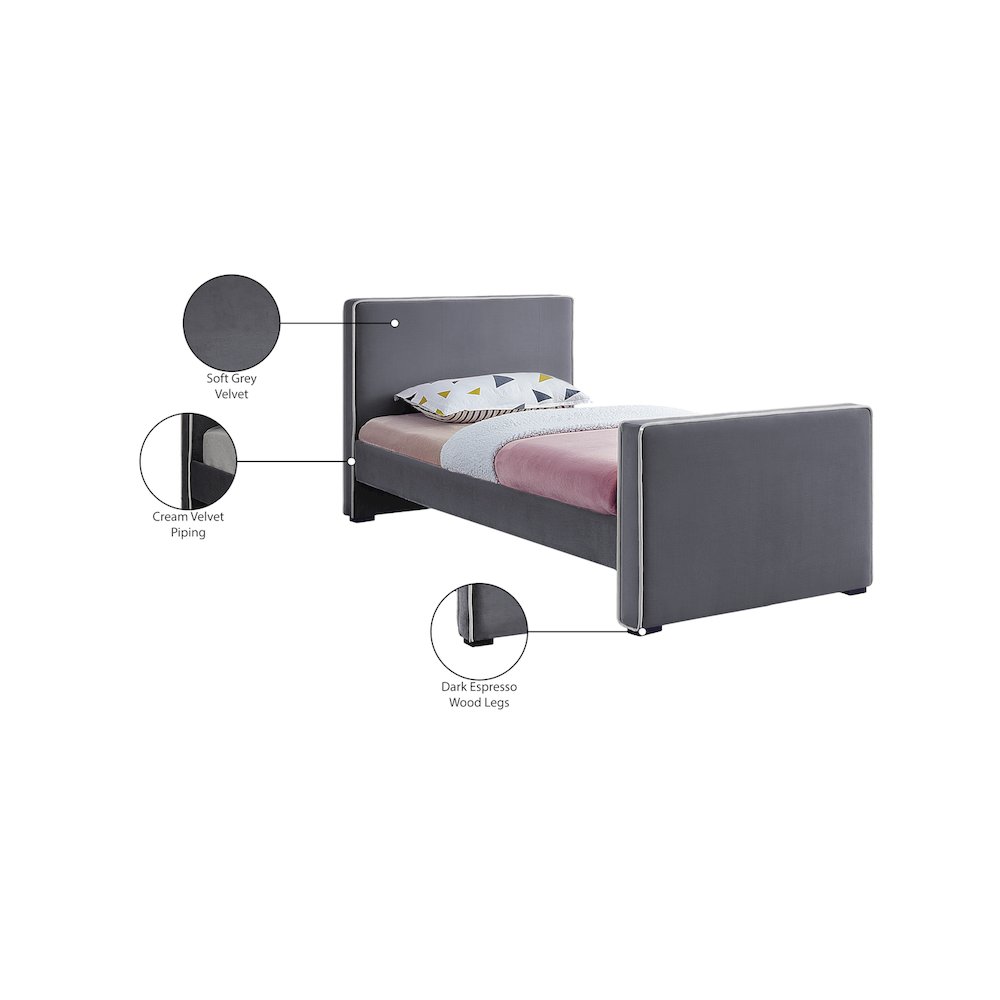 Dillard Grey Velvet Twin Bed. Picture 7