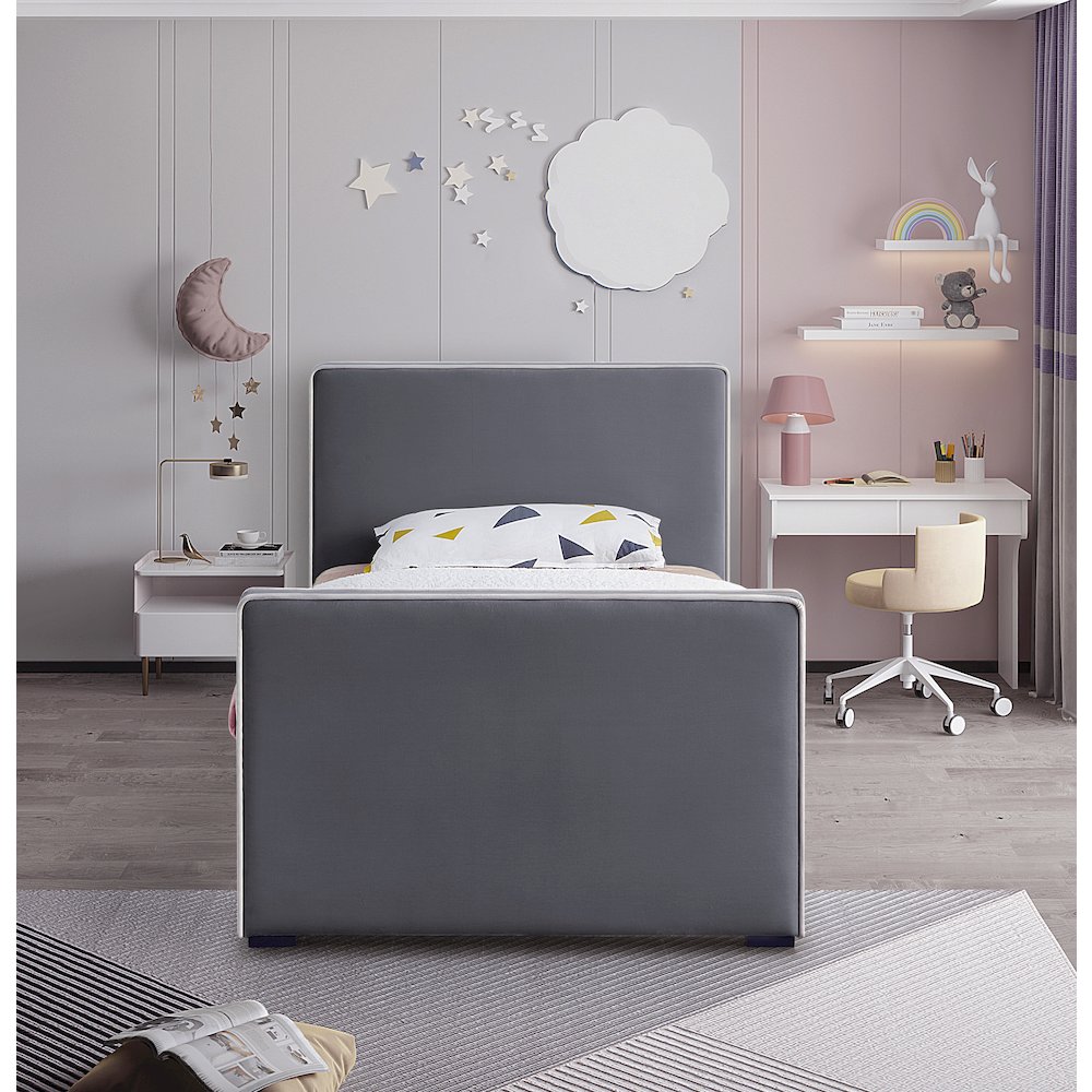 Dillard Grey Velvet Twin Bed. Picture 3