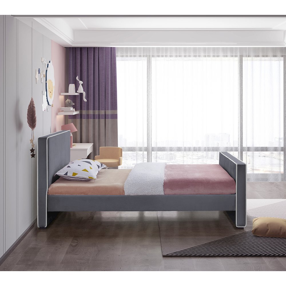 Dillard Grey Velvet Twin Bed. Picture 4