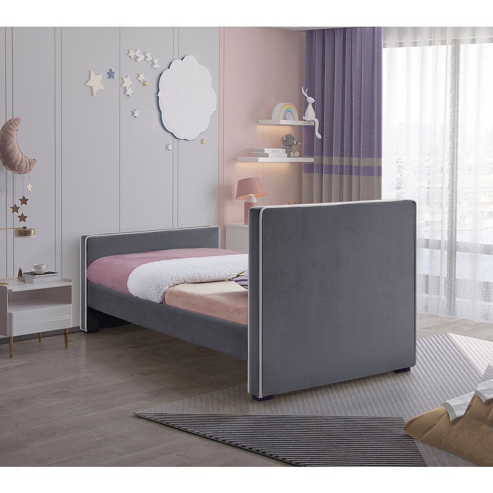Dillard Grey Velvet Twin Bed. Picture 5
