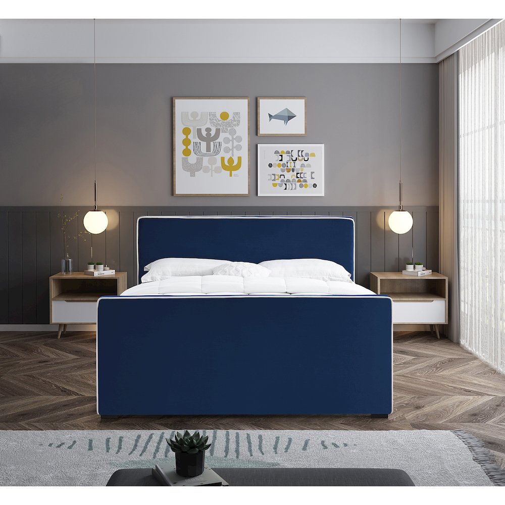 Dillard Navy Velvet King Bed. Picture 3