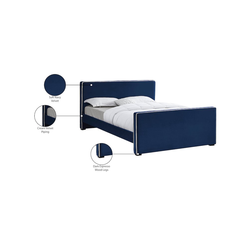 Dillard Navy Velvet Queen Bed. Picture 7