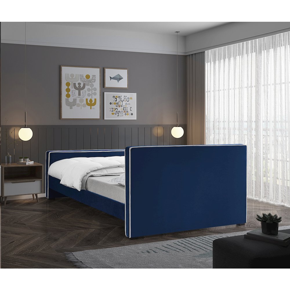 Dillard Navy Velvet Queen Bed. Picture 5