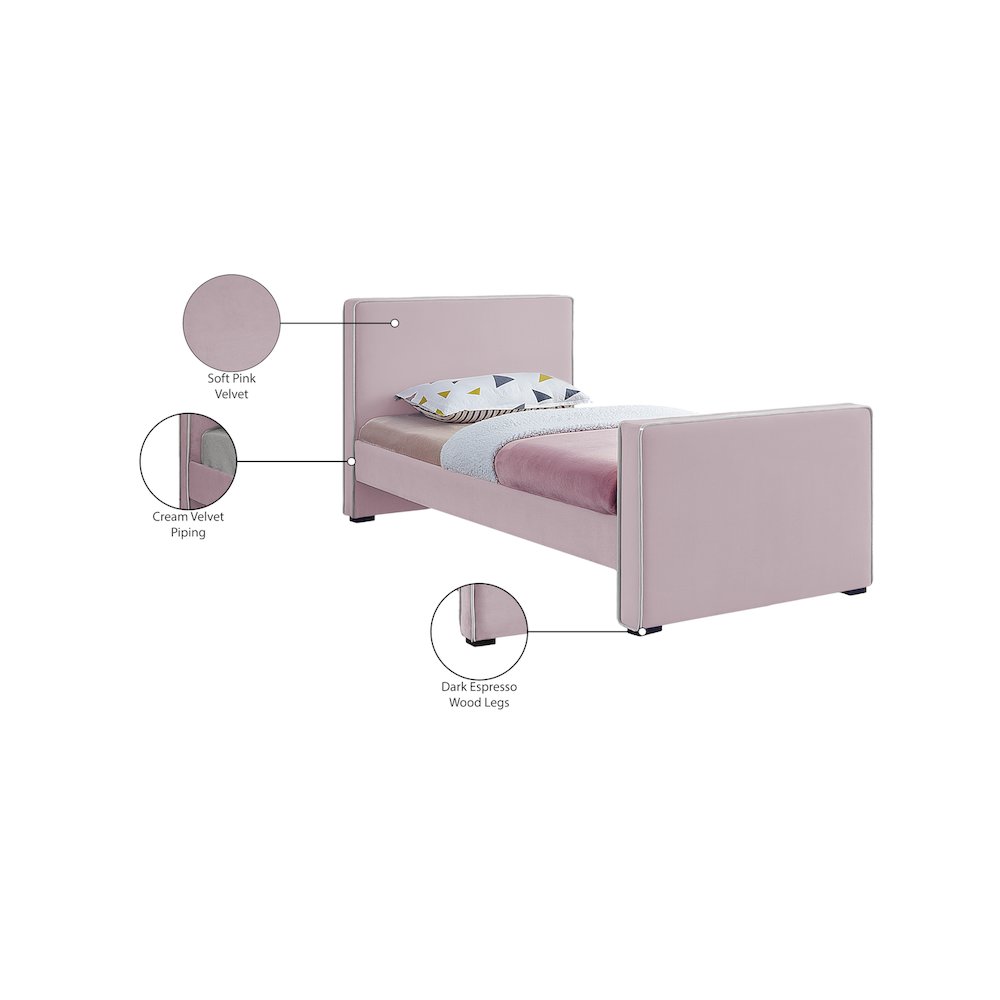 Dillard Pink Velvet Twin Bed. Picture 7