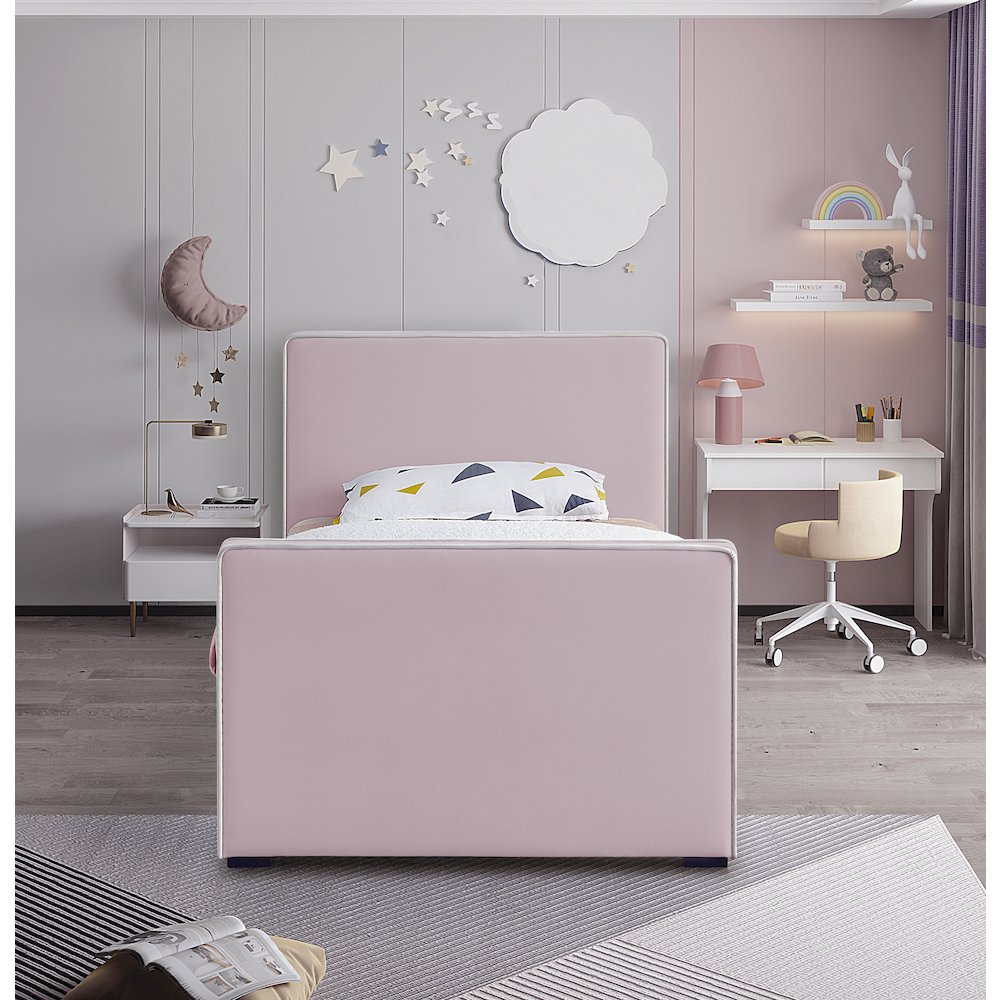 Dillard Pink Velvet Twin Bed. Picture 3