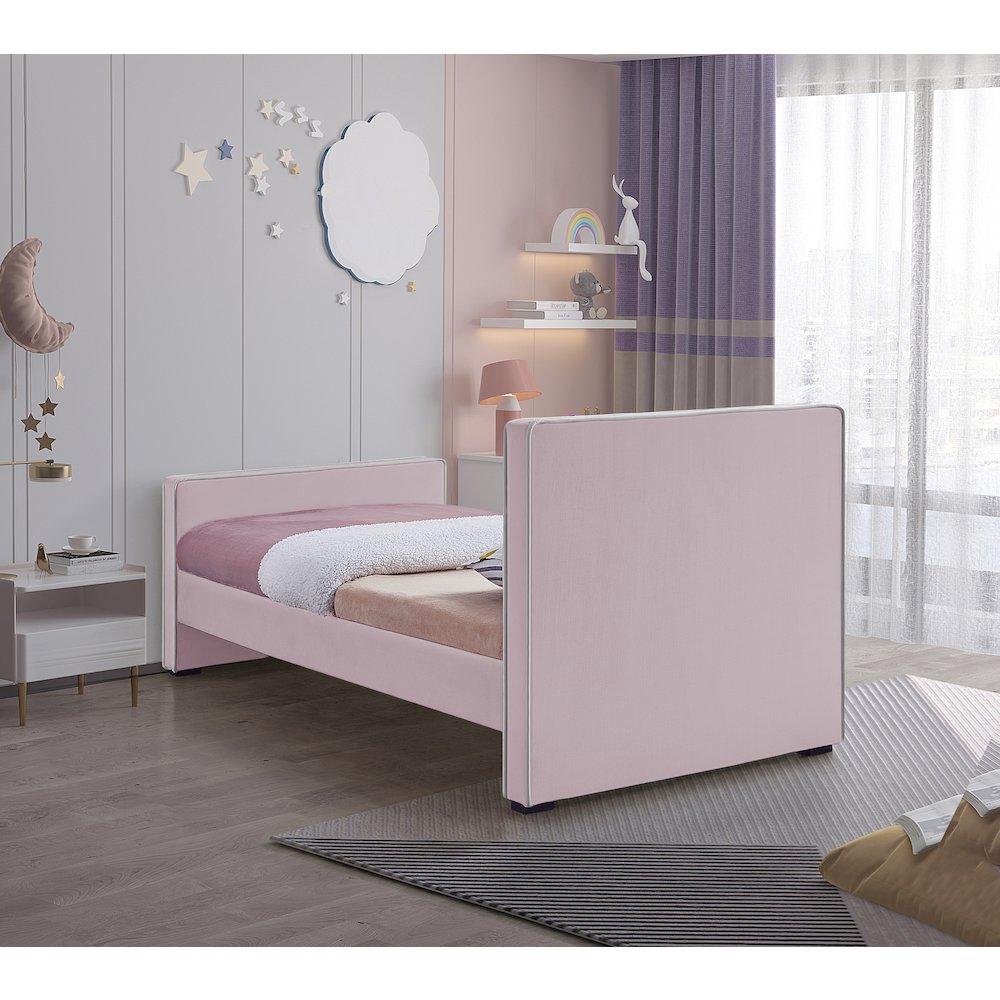 Dillard Pink Velvet Twin Bed. Picture 5