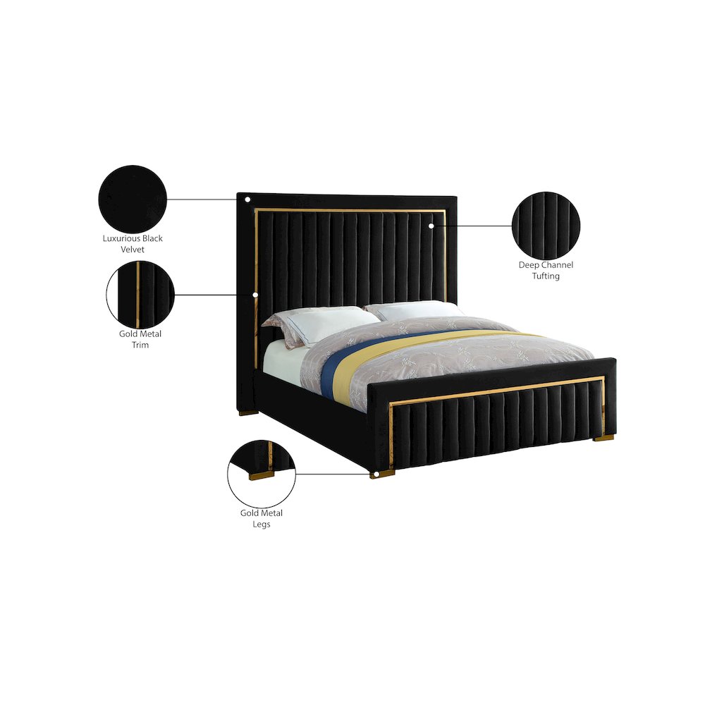 Dolce Black Velvet Queen Bed. Picture 5
