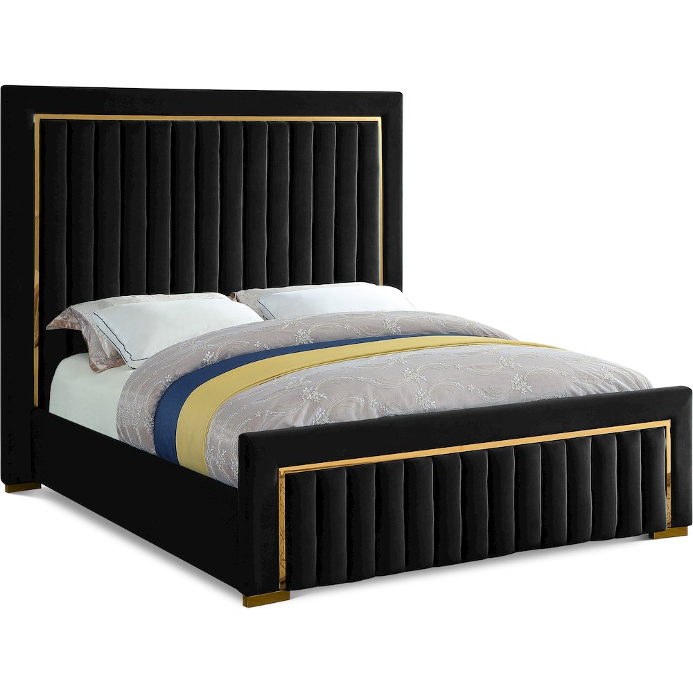 Dolce Black Velvet Queen Bed. Picture 1