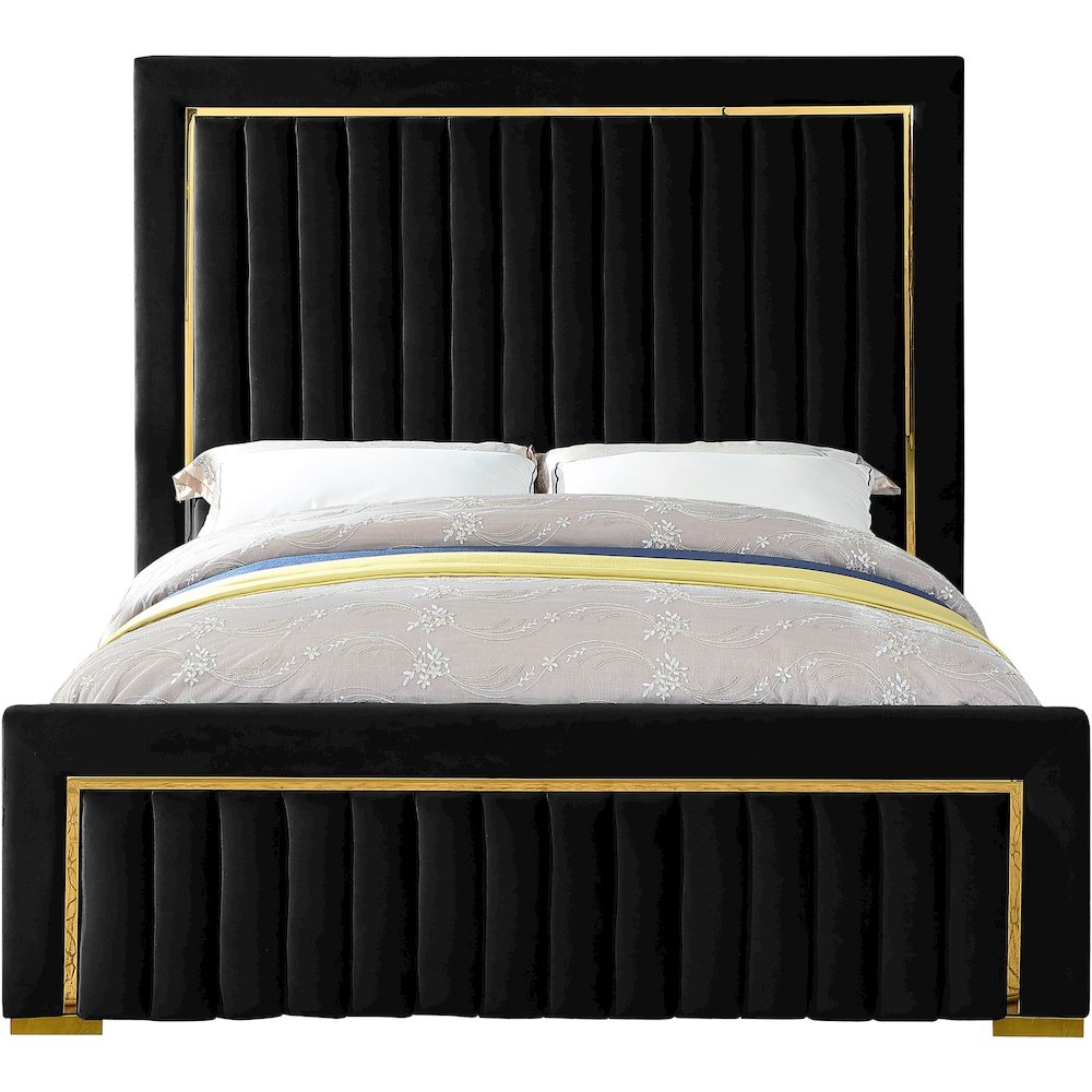 Dolce Black Velvet Queen Bed. Picture 2