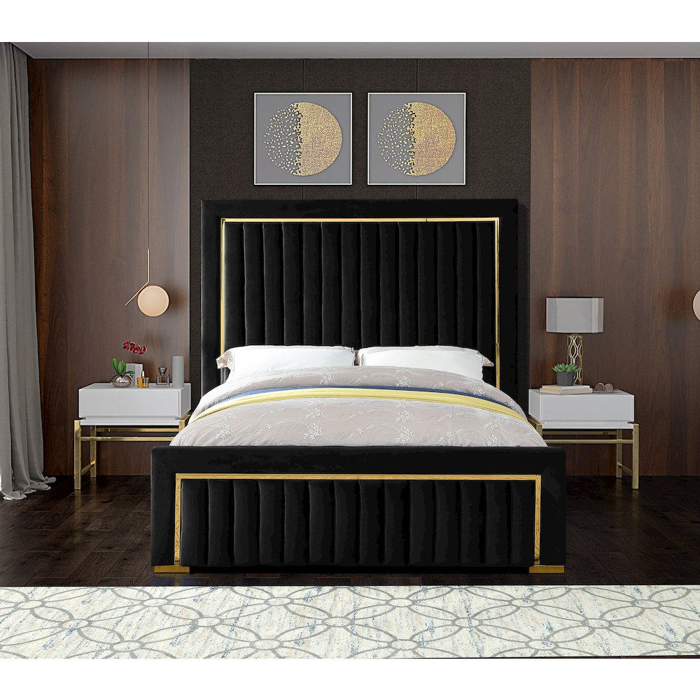 Dolce Black Velvet Queen Bed. Picture 3