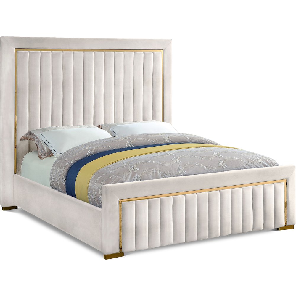Dolce Cream Velvet King Bed. Picture 1