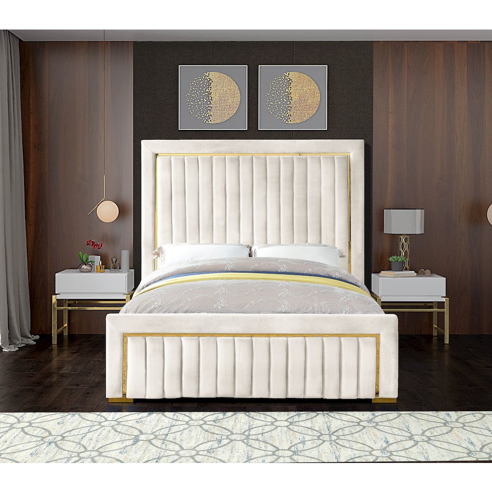 Dolce Cream Velvet King Bed. Picture 3
