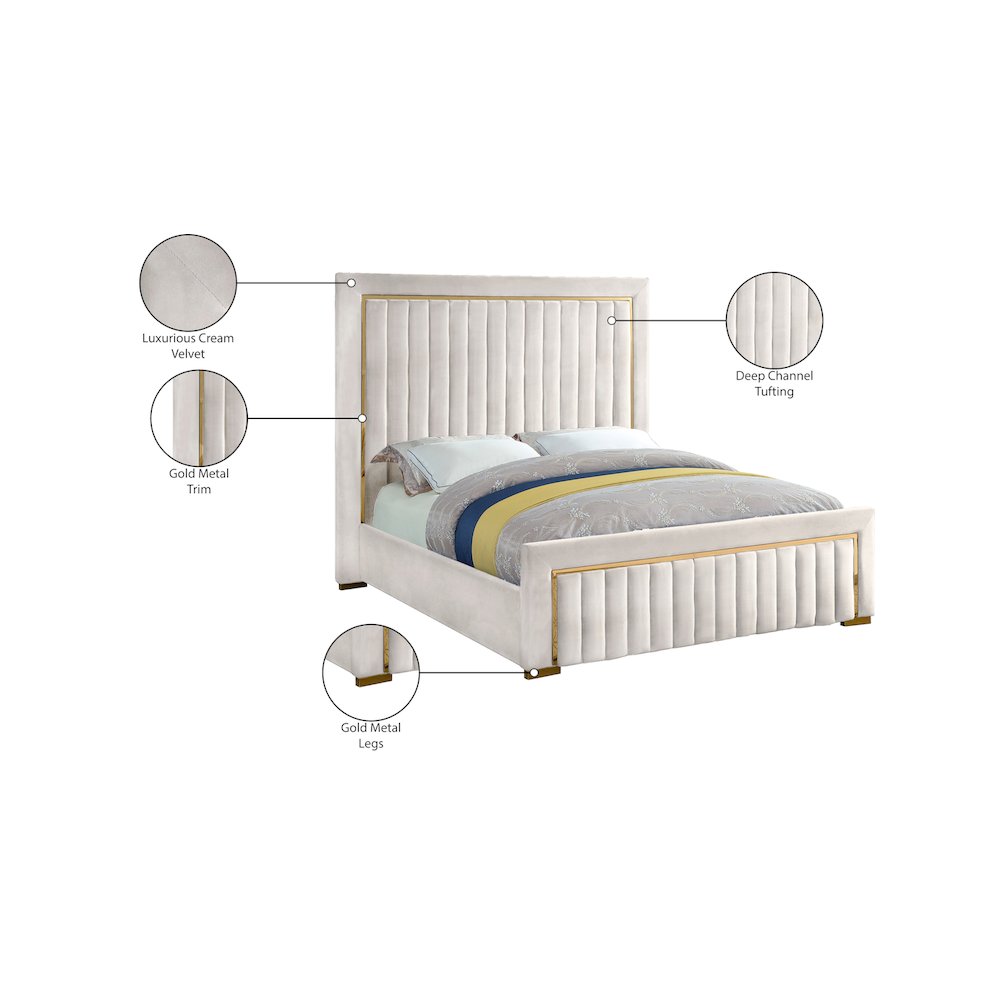 Dolce Cream Velvet Queen Bed. Picture 5