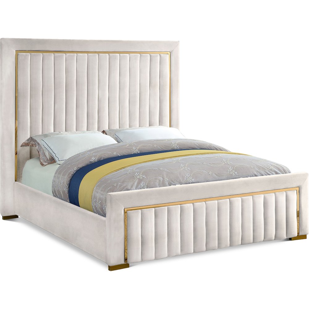 Dolce Cream Velvet Queen Bed. Picture 1