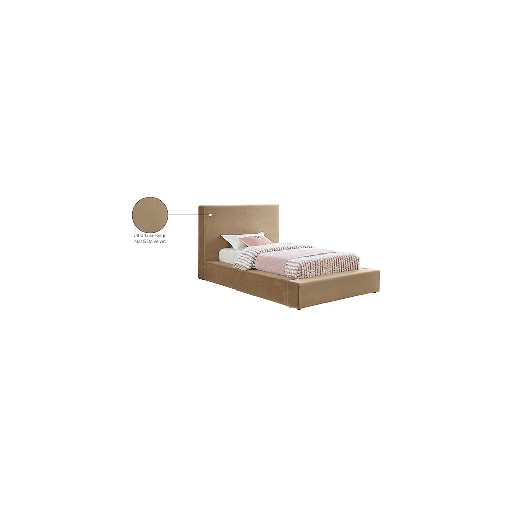 Dorian Beige Velvet Twin Bed. Picture 7