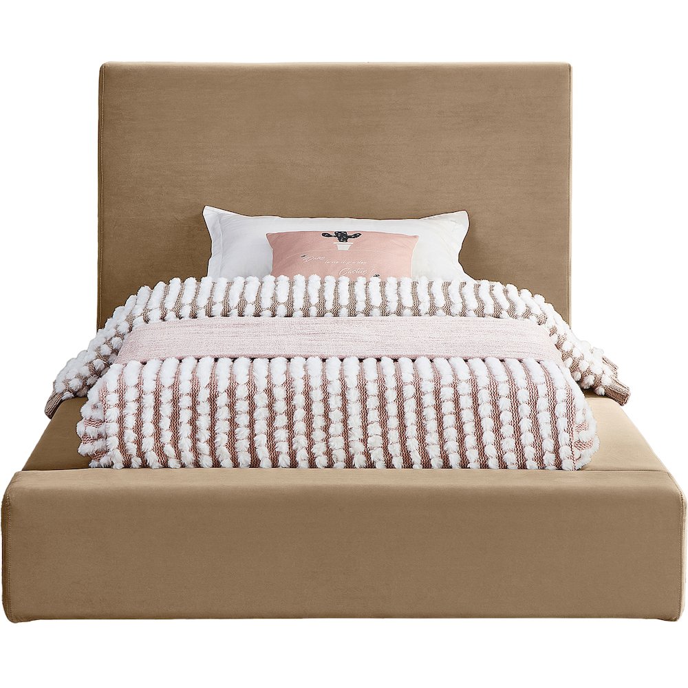 Dorian Beige Velvet Twin Bed. Picture 2