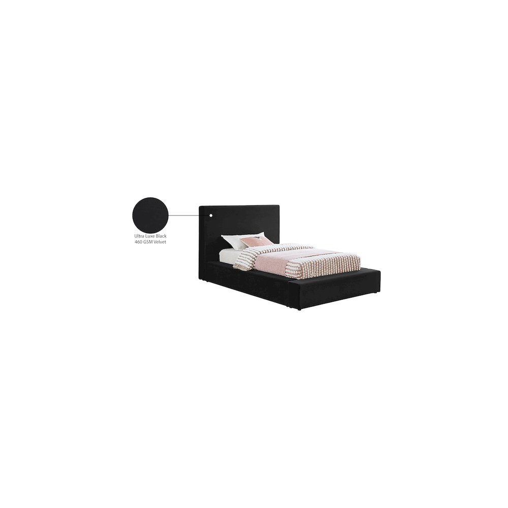 Dorian Black Velvet Twin Bed. Picture 7