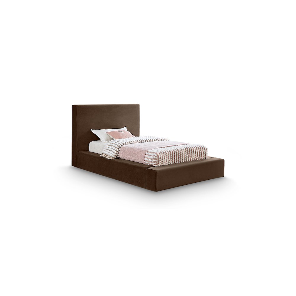 Dorian Brown Velvet Twin Bed. Picture 1