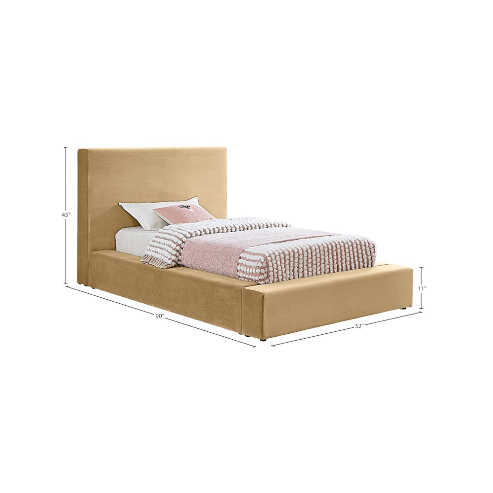 Dorian Camel Velvet Twin Bed. Picture 6